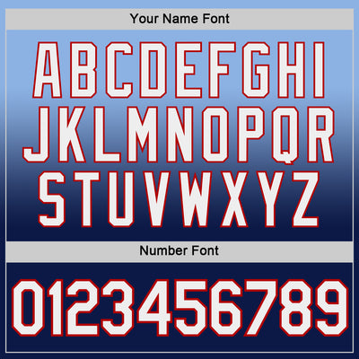 Custom Light Blue Navy-Red Fade Fashion Performance T-Shirt