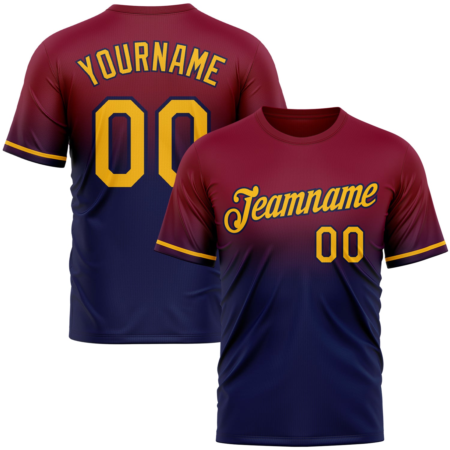 Custom Maroon Gold-Navy Fade Fashion Performance T-Shirt