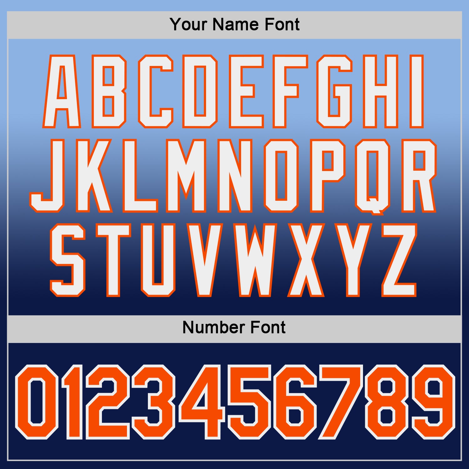 Custom Light Blue Orange-Navy Fade Fashion Performance T-Shirt