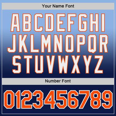 Custom Light Blue Orange-Navy Fade Fashion Performance T-Shirt