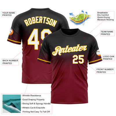 Custom Black Crimson-Yellow Fade Fashion Performance T-Shirt