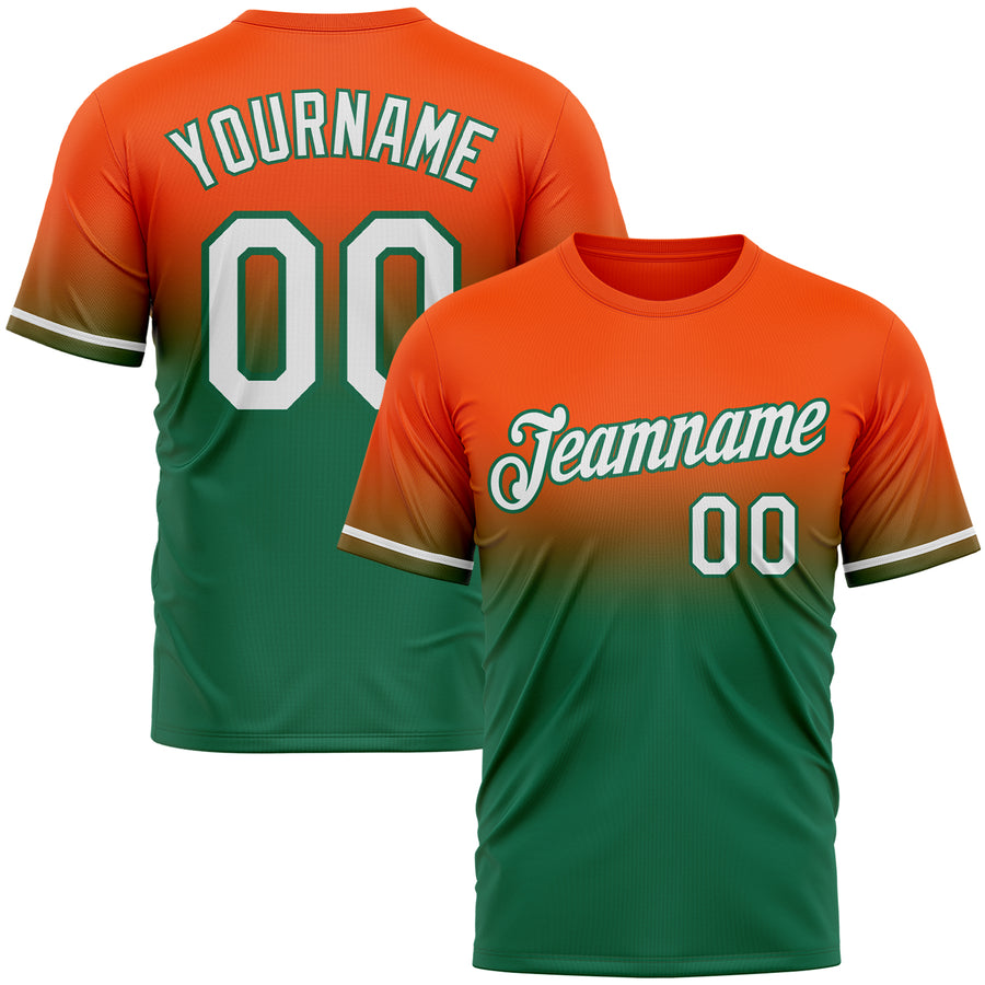 Custom Orange White-Kelly Green Fade Fashion Performance T-Shirt