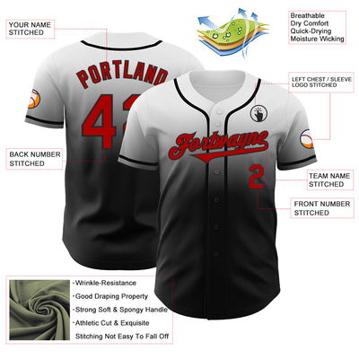 Custom White Red-Black Authentic Fade Fashion Baseball Jersey