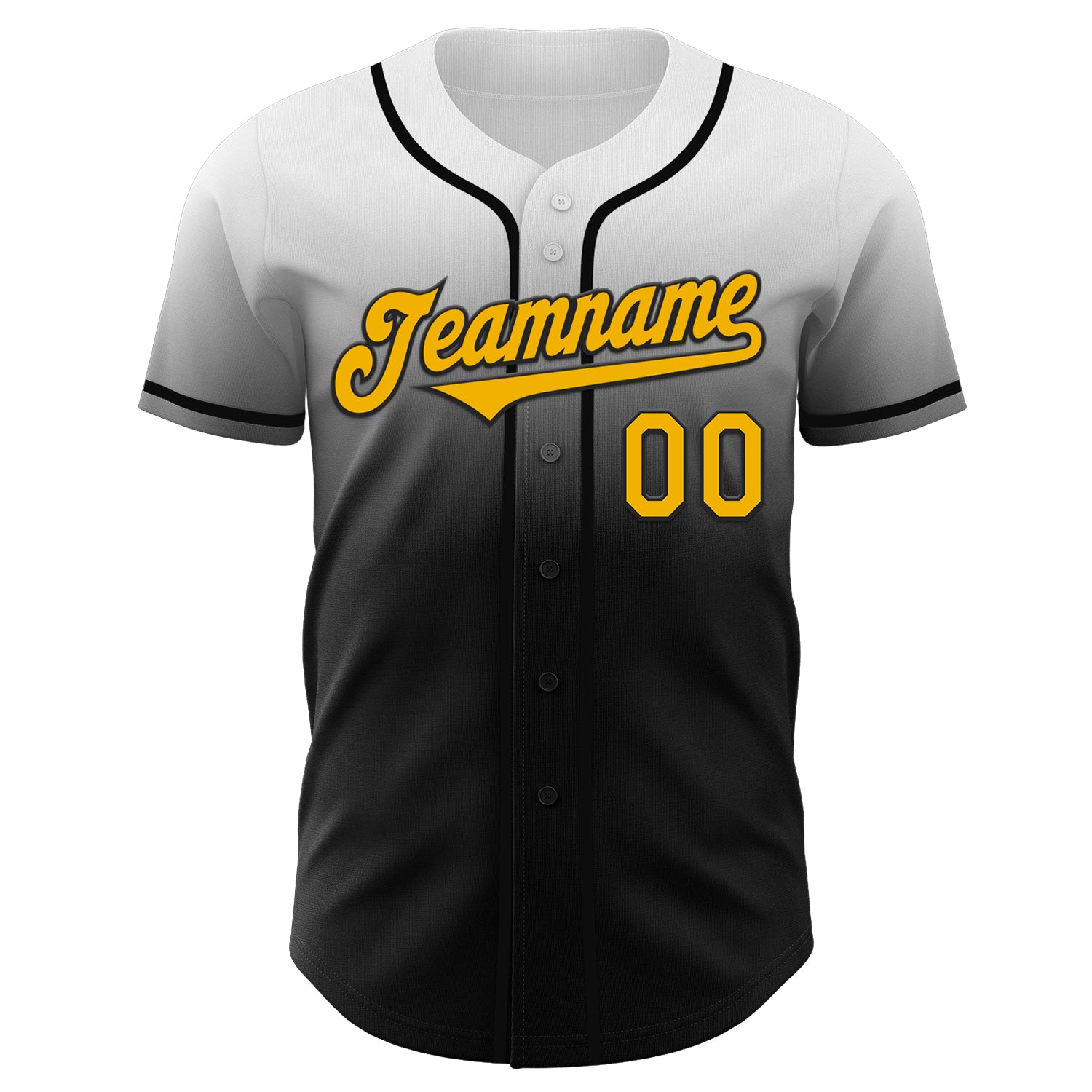 Custom White Gold-Black Authentic Fade Fashion Baseball Jersey