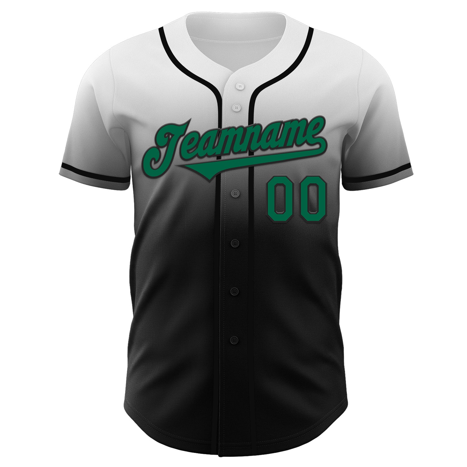 Custom White Kelly Green-Black Authentic Fade Fashion Baseball Jersey