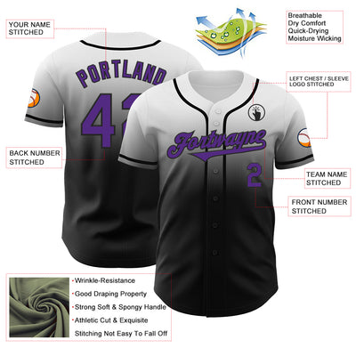 Custom White Purple-Black Authentic Fade Fashion Baseball Jersey