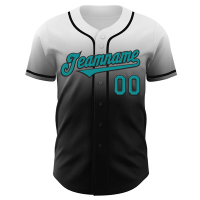 Custom White Teal-Black Authentic Fade Fashion Baseball Jersey