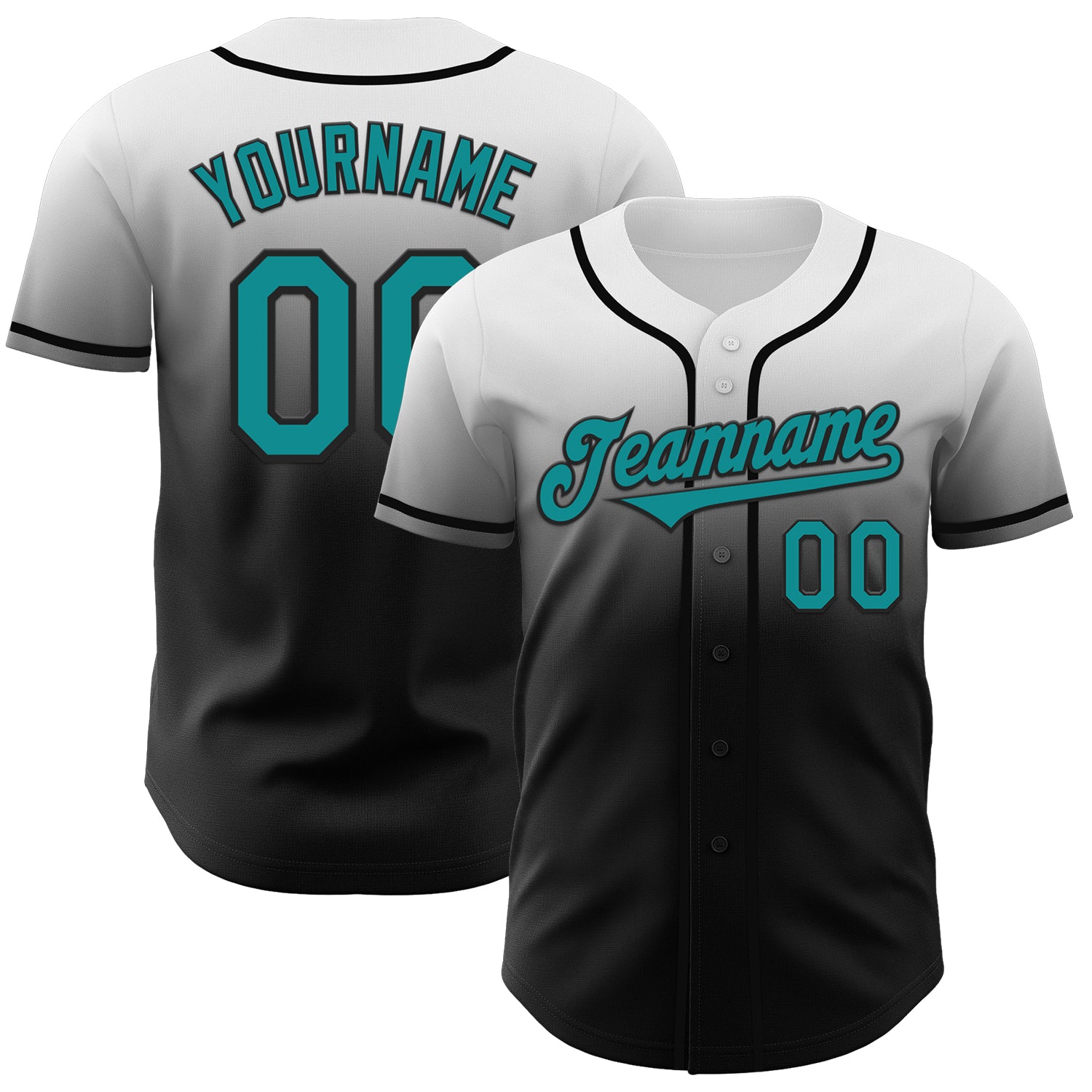 Custom White Teal-Black Authentic Fade Fashion Baseball Jersey