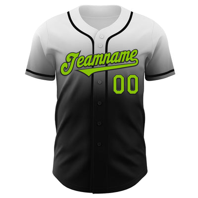 Custom White Neon Green-Black Authentic Fade Fashion Baseball Jersey