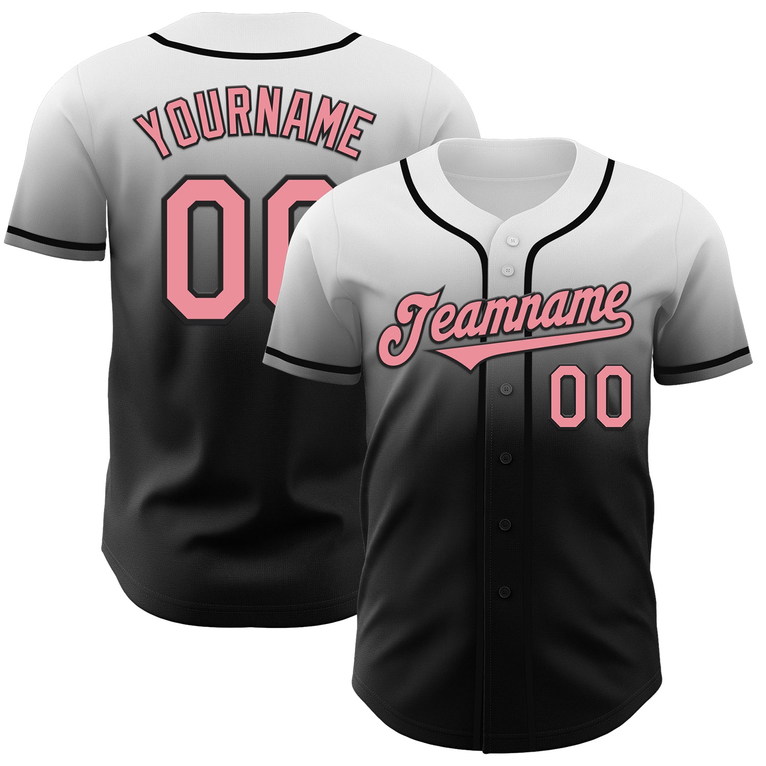 Custom White Medium Pink-Black Authentic Fade Fashion Baseball Jersey