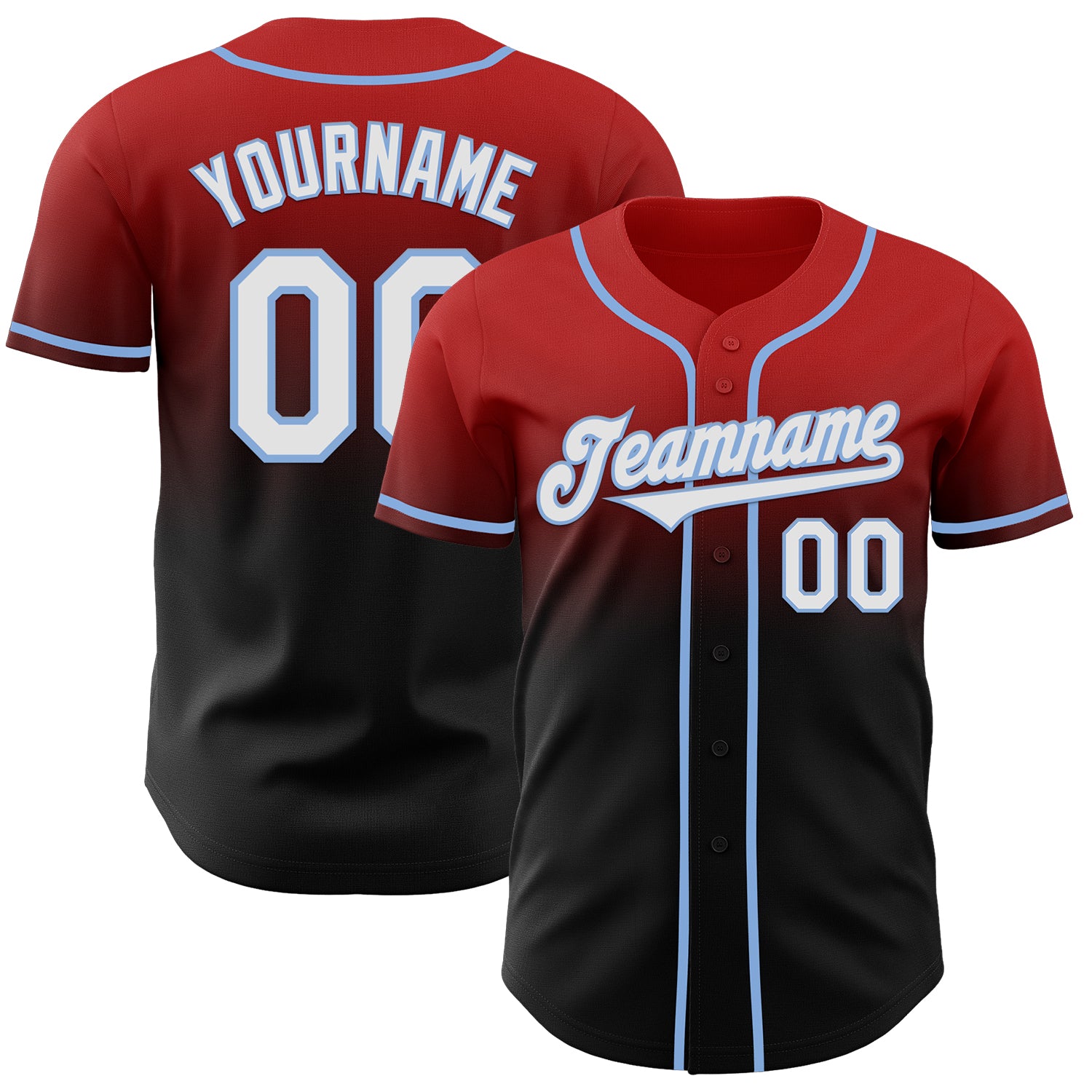 Custom Red Black-Light Blue Authentic Fade Fashion Baseball Jersey