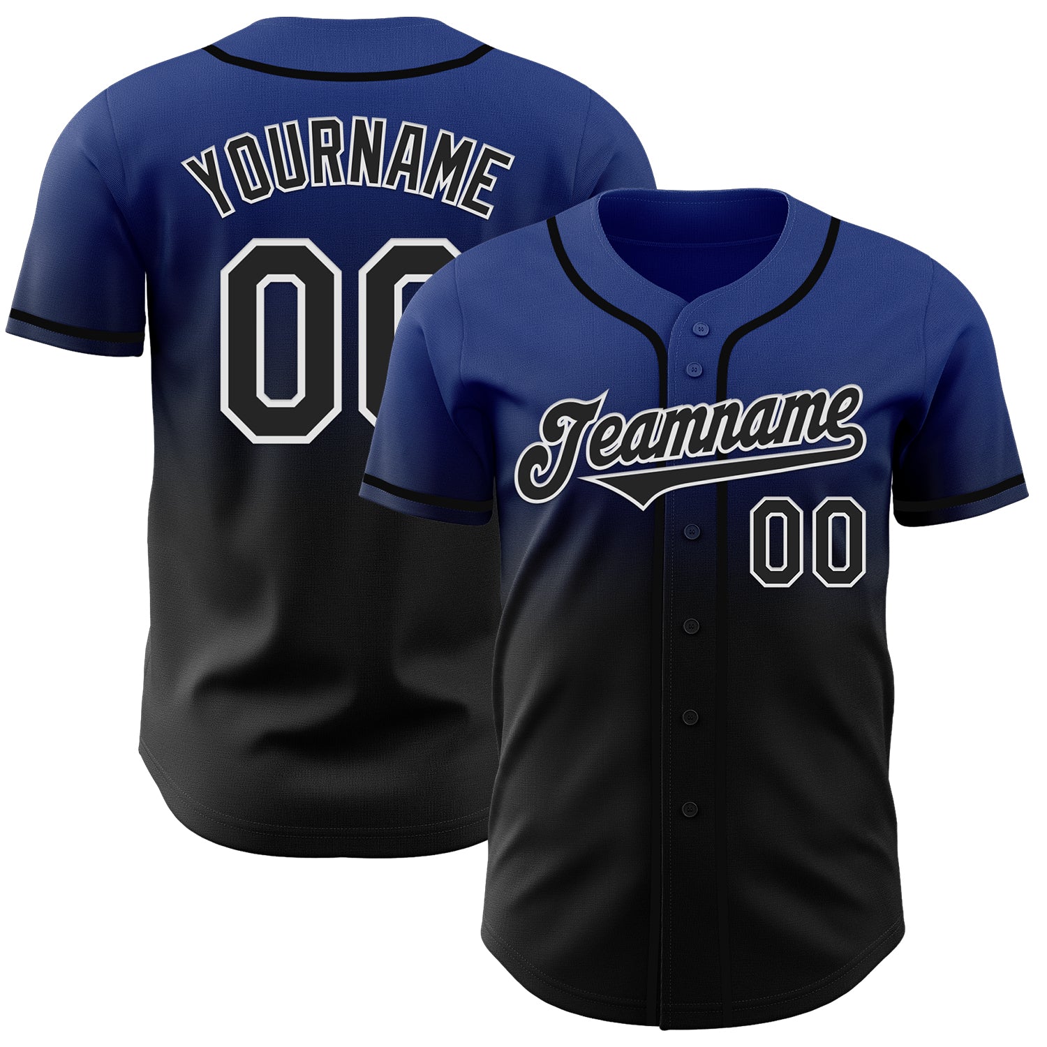 Custom Royal Black-White Authentic Fade Fashion Baseball Jersey