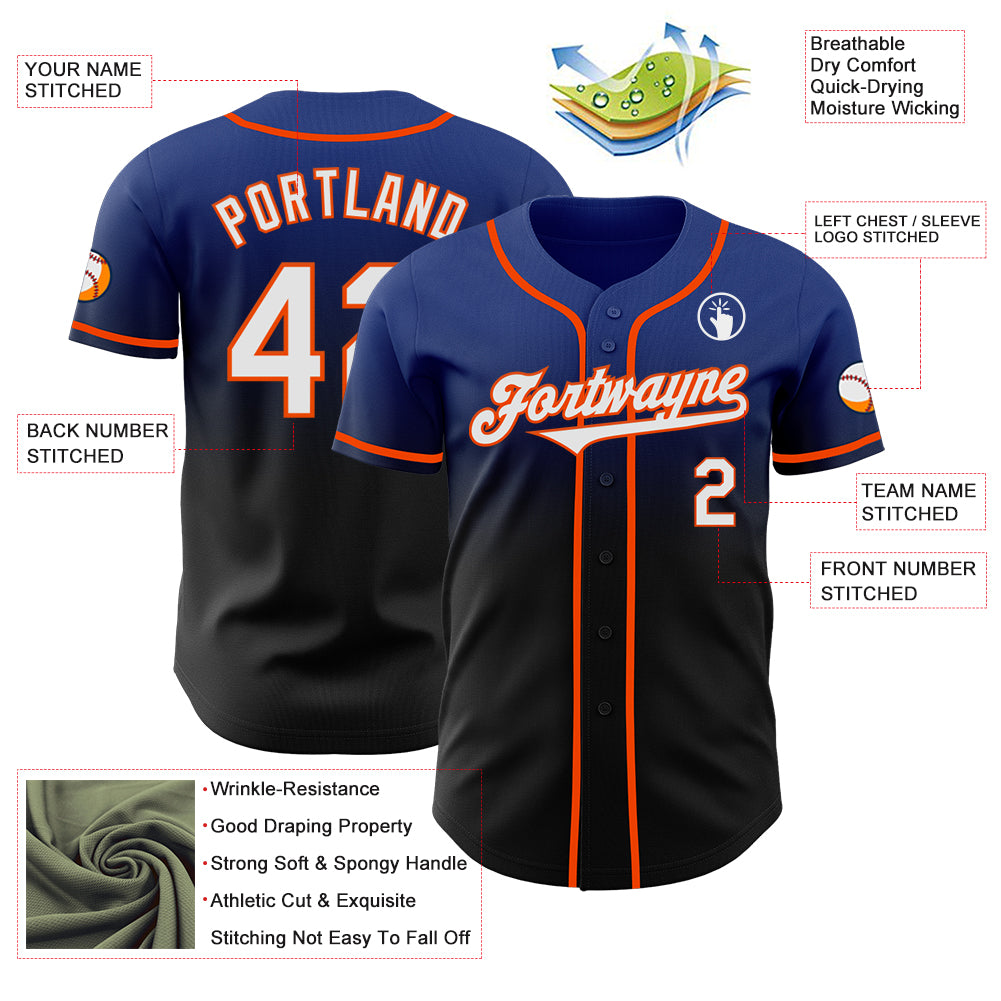 Custom Royal Black-Orange Authentic Fade Fashion Baseball Jersey