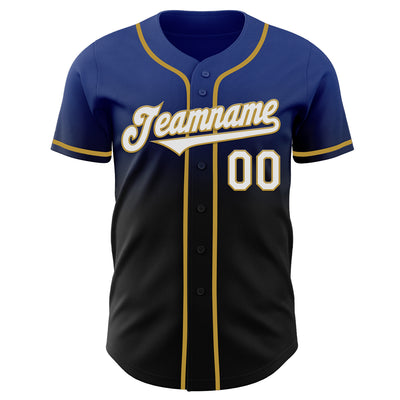 Custom Royal Black-Old Gold Authentic Fade Fashion Baseball Jersey