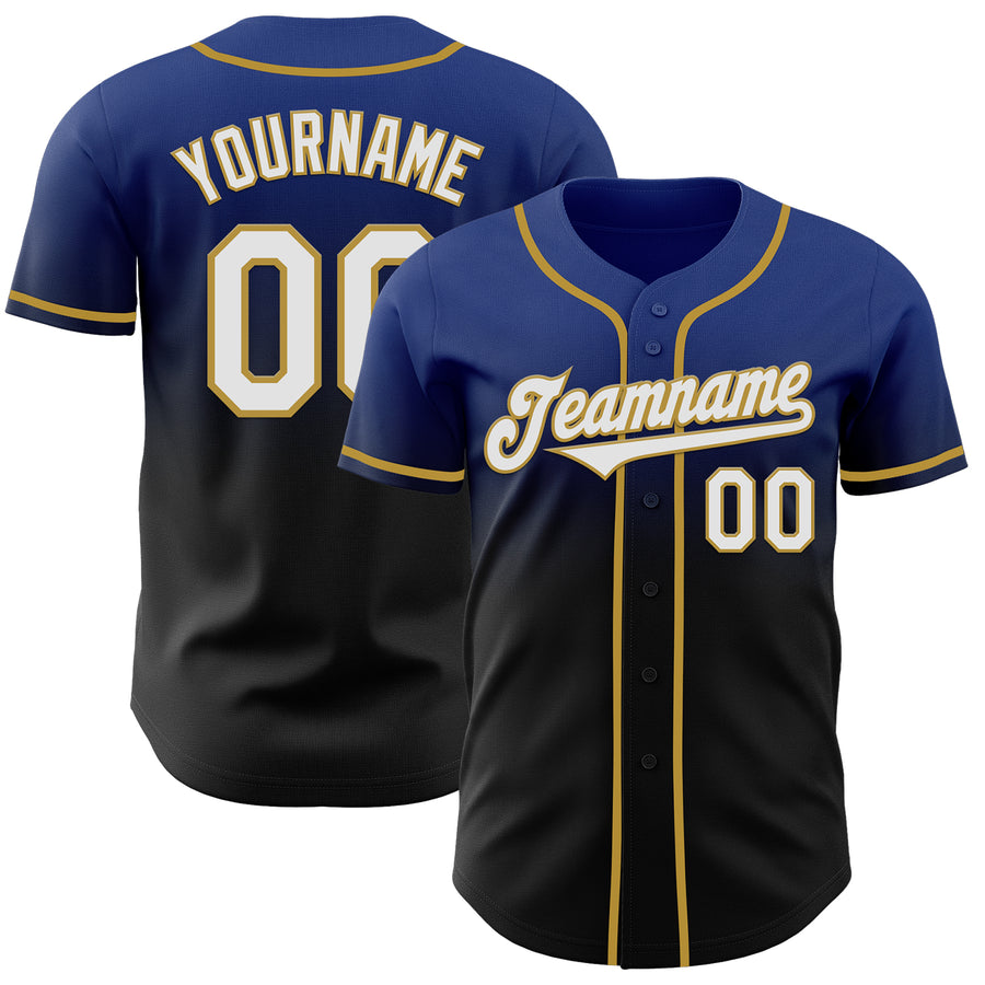 Custom Royal Black-Old Gold Authentic Fade Fashion Baseball Jersey
