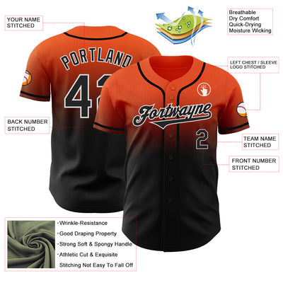 Custom Orange Black-White Authentic Fade Fashion Baseball Jersey