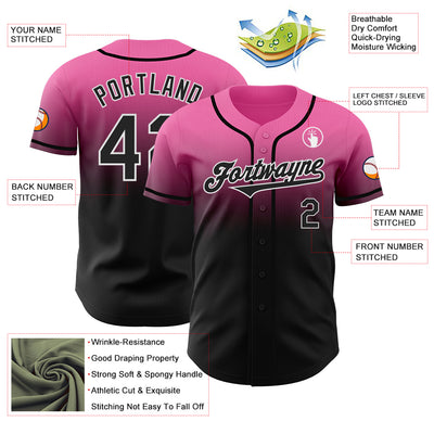 Custom Pink Black-White Authentic Fade Fashion Baseball Jersey