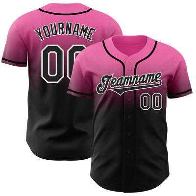 Custom Pink Black-White Authentic Fade Fashion Baseball Jersey