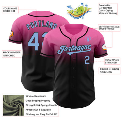 Custom Pink Light Blue-Black Authentic Fade Fashion Baseball Jersey
