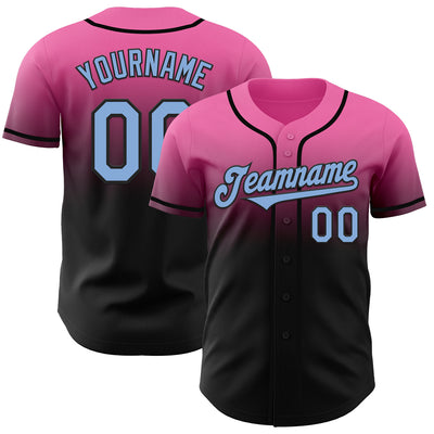 Custom Pink Light Blue-Black Authentic Fade Fashion Baseball Jersey