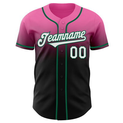 Custom Pink Black-Kelly Green Authentic Fade Fashion Baseball Jersey