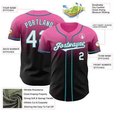Custom Pink Black-Teal Authentic Fade Fashion Baseball Jersey