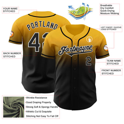 Custom Gold Black-White Authentic Fade Fashion Baseball Jersey