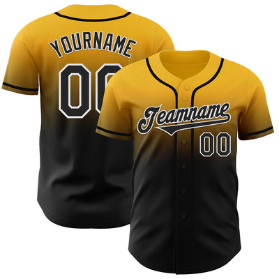 Custom Gold Black-White Authentic Fade Fashion Baseball Jersey
