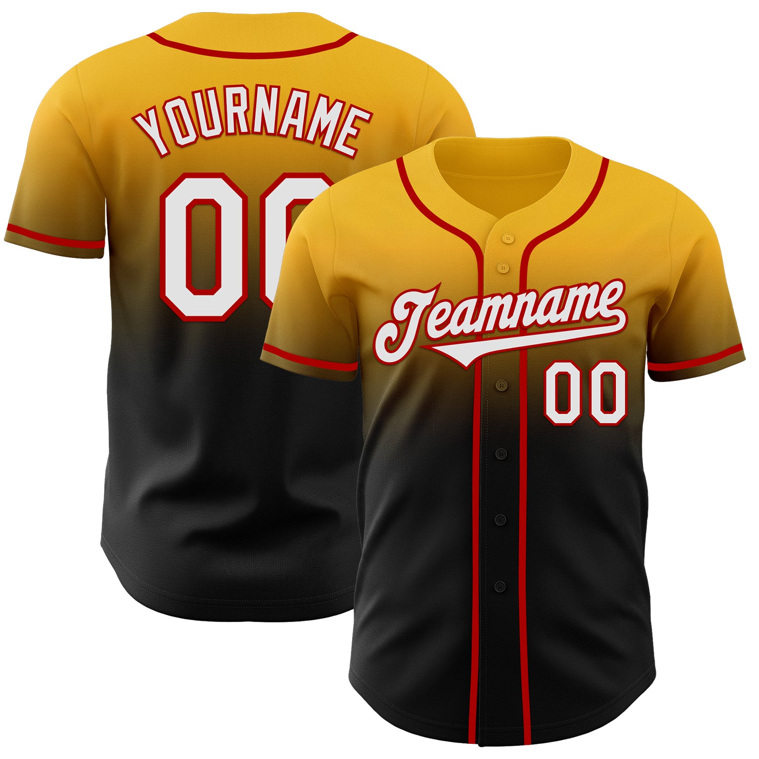 Custom Gold Black-Red Authentic Fade Fashion Baseball Jersey