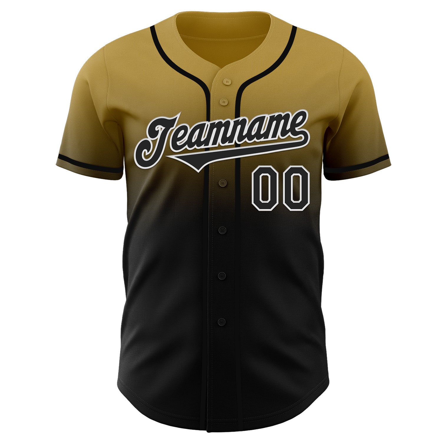 Custom Old Gold Black-White Authentic Fade Fashion Baseball Jersey