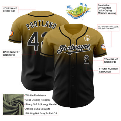 Custom Old Gold Black-White Authentic Fade Fashion Baseball Jersey