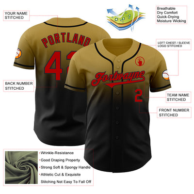 Custom Old Gold Red-Black Authentic Fade Fashion Baseball Jersey