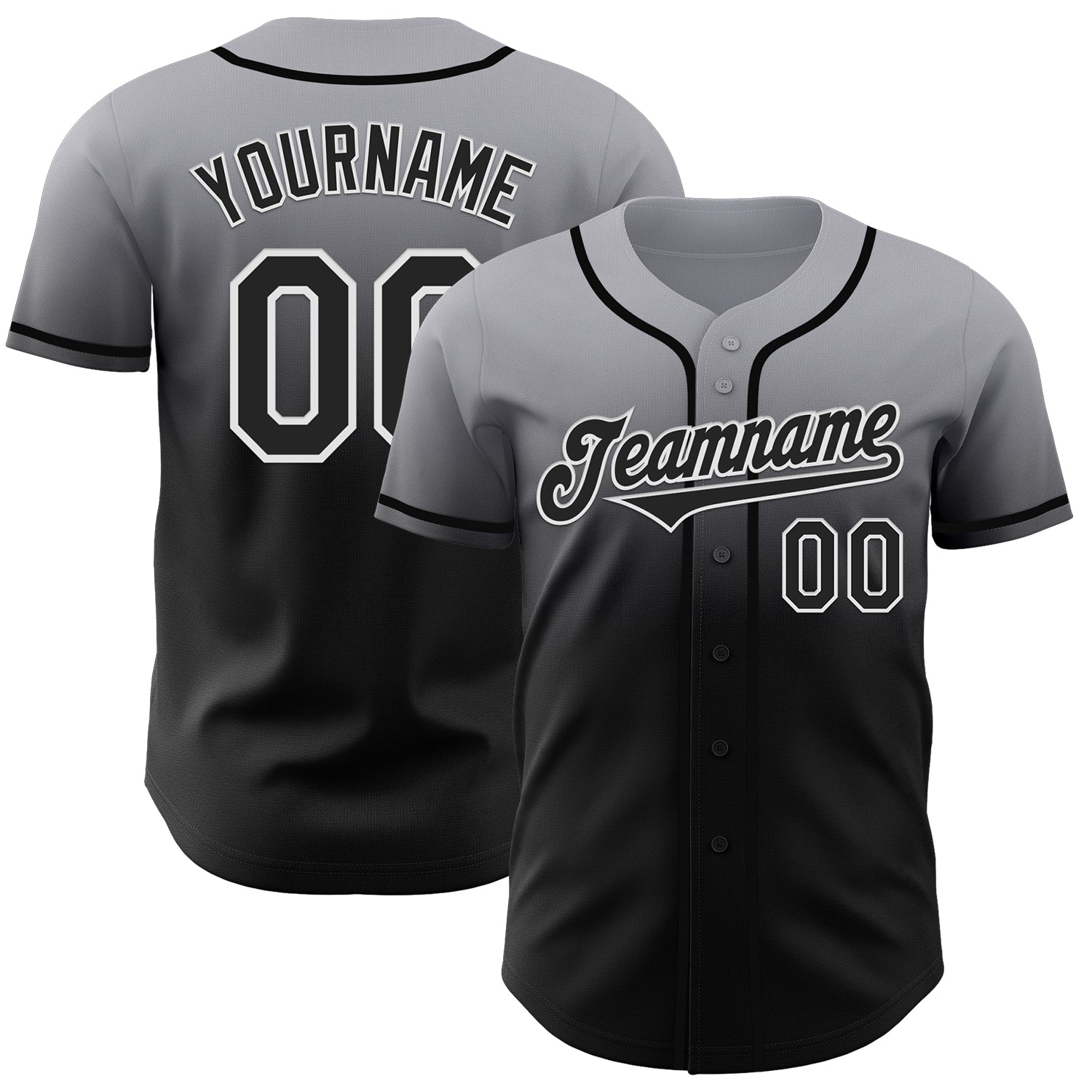 Custom Gray Black-White Authentic Fade Fashion Baseball Jersey