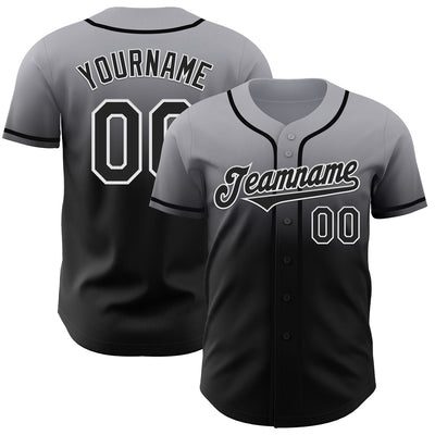 Custom Gray Black-White Authentic Fade Fashion Baseball Jersey