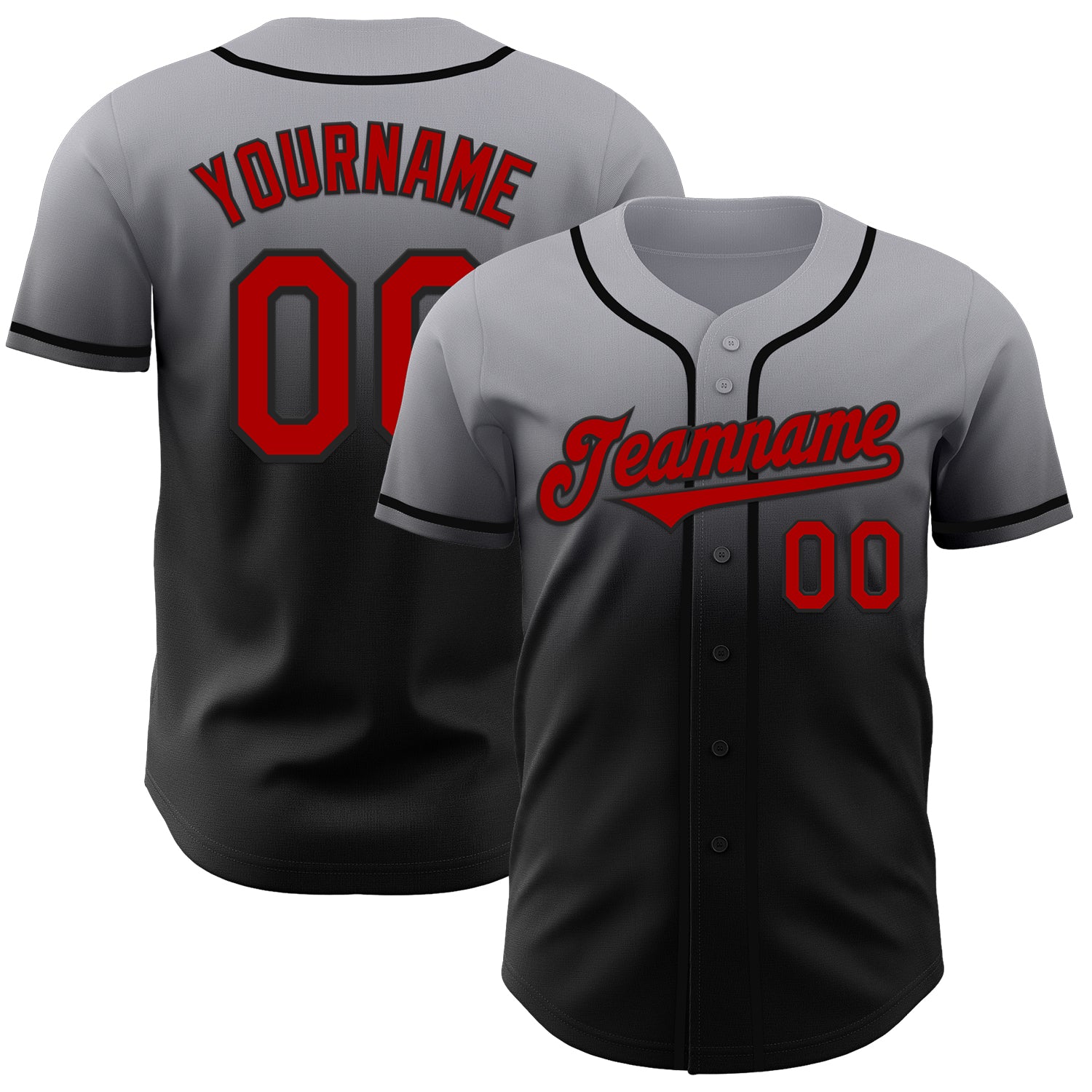 Custom Gray Red-Black Authentic Fade Fashion Baseball Jersey