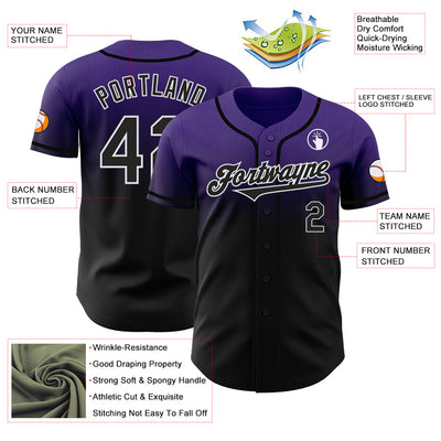 Custom Purple Black-White Authentic Fade Fashion Baseball Jersey
