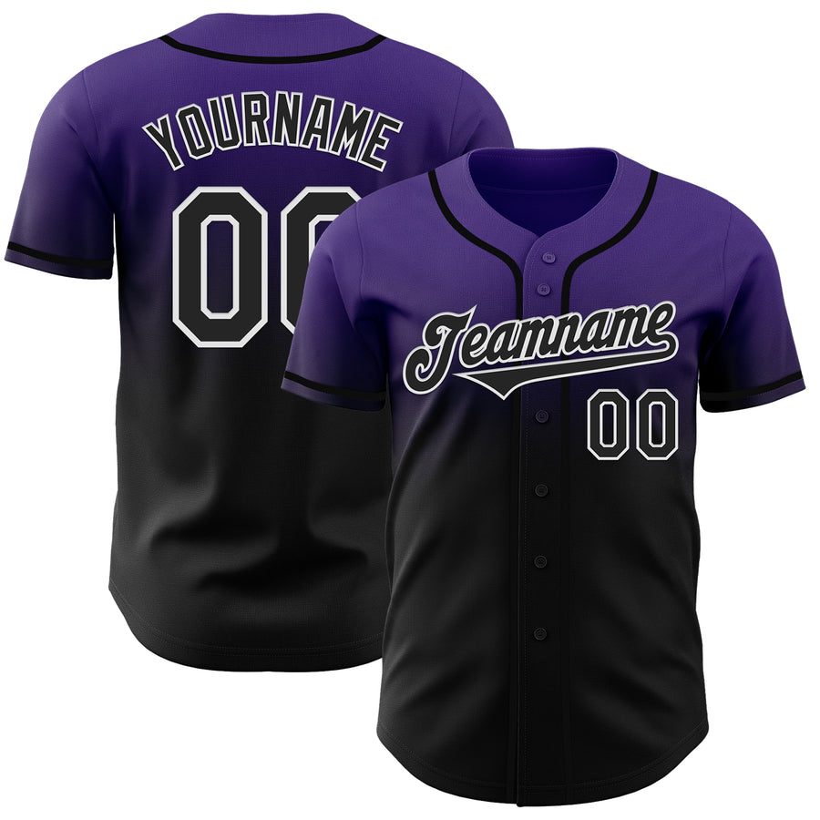 Custom Purple Black-White Authentic Fade Fashion Baseball Jersey