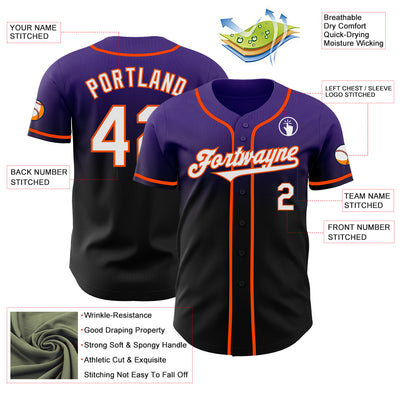 Custom Purple Black-Orange Authentic Fade Fashion Baseball Jersey