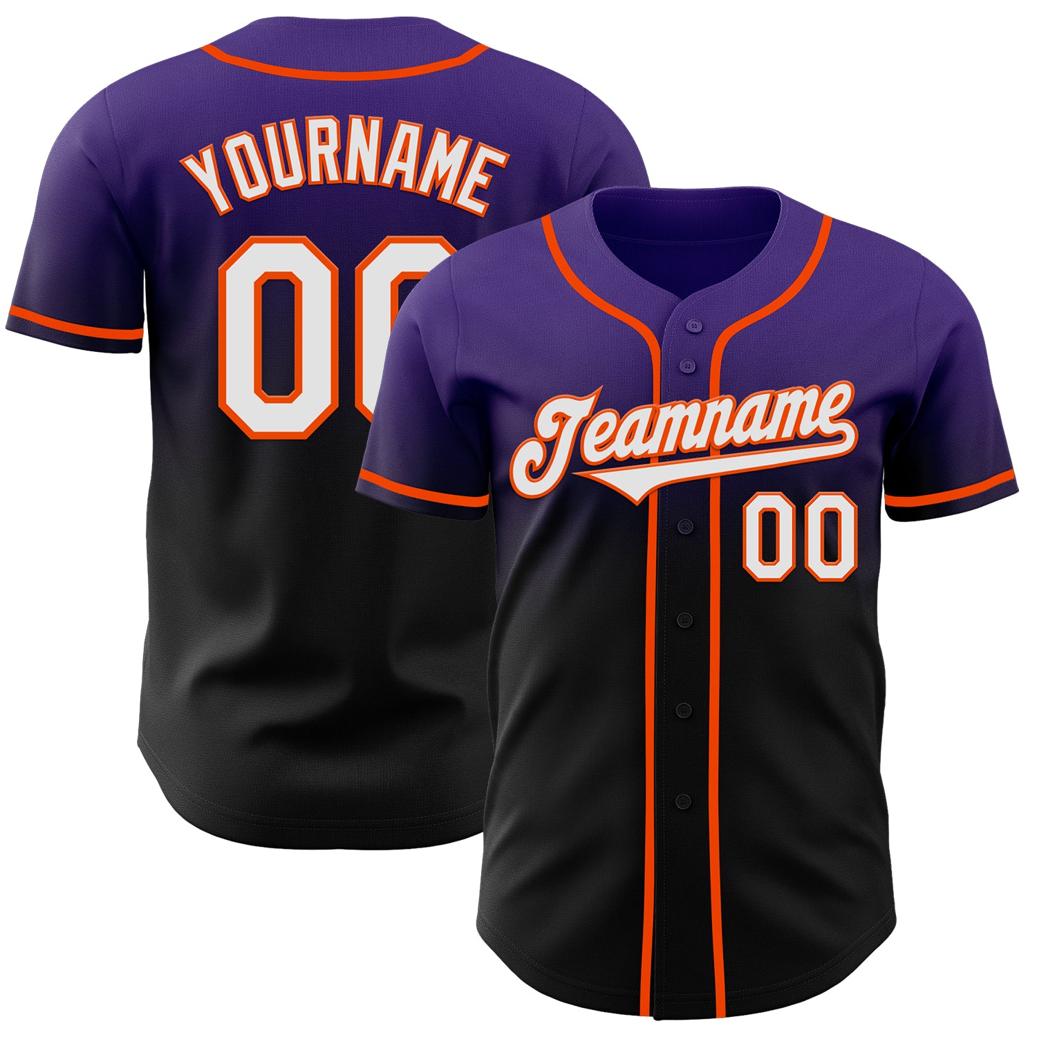 Custom Purple Black-Orange Authentic Fade Fashion Baseball Jersey