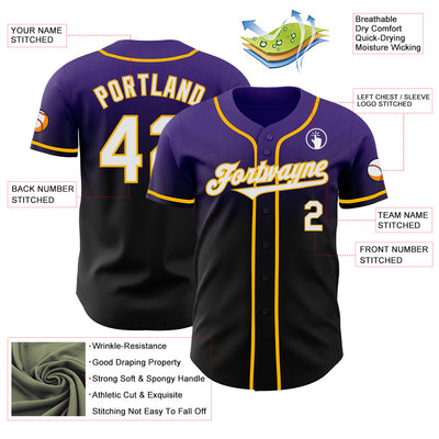 Custom Purple Black-Gold Authentic Fade Fashion Baseball Jersey