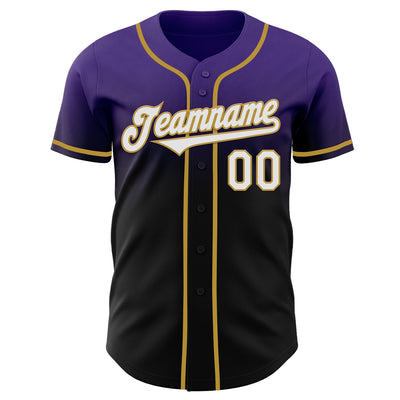 Custom Purple Black-Old Gold Authentic Fade Fashion Baseball Jersey