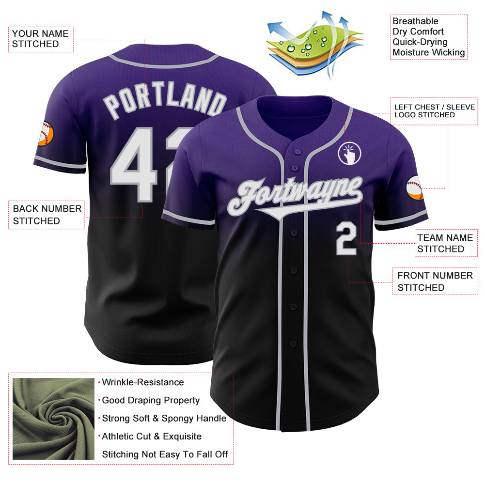 Custom Purple Black-Gray Authentic Fade Fashion Baseball Jersey