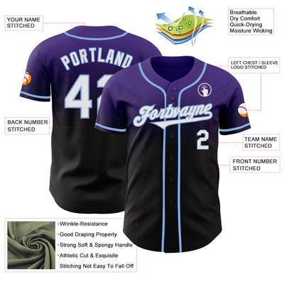 Custom Purple Black-Light Blue Authentic Fade Fashion Baseball Jersey