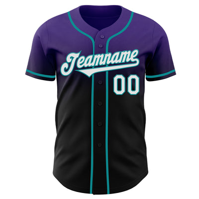 Custom Purple Black-Teal Authentic Fade Fashion Baseball Jersey