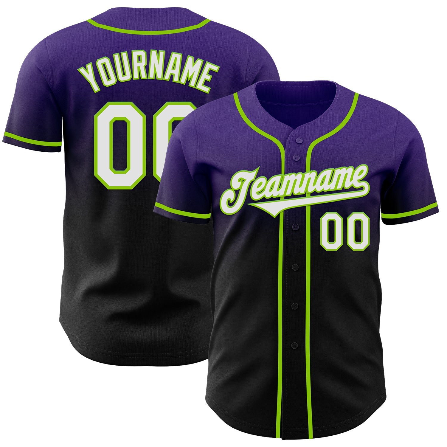 Custom Purple Black-Neon Green Authentic Fade Fashion Baseball Jersey