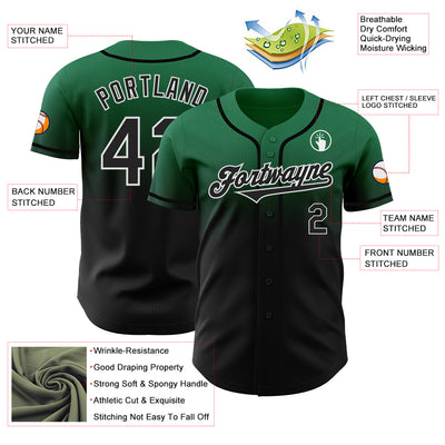 Custom Kelly Green Black-White Authentic Fade Fashion Baseball Jersey