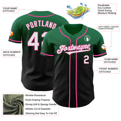 Custom Kelly Green Black-Pink Authentic Fade Fashion Baseball Jersey