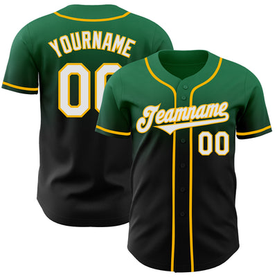 Custom Kelly Green Black-Gold Authentic Fade Fashion Baseball Jersey