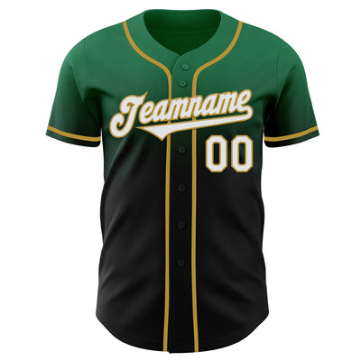 Custom Kelly Green Black-Old Gold Authentic Fade Fashion Baseball Jersey