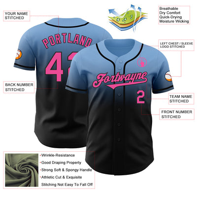 Custom Light Blue Pink-Black Authentic Fade Fashion Baseball Jersey